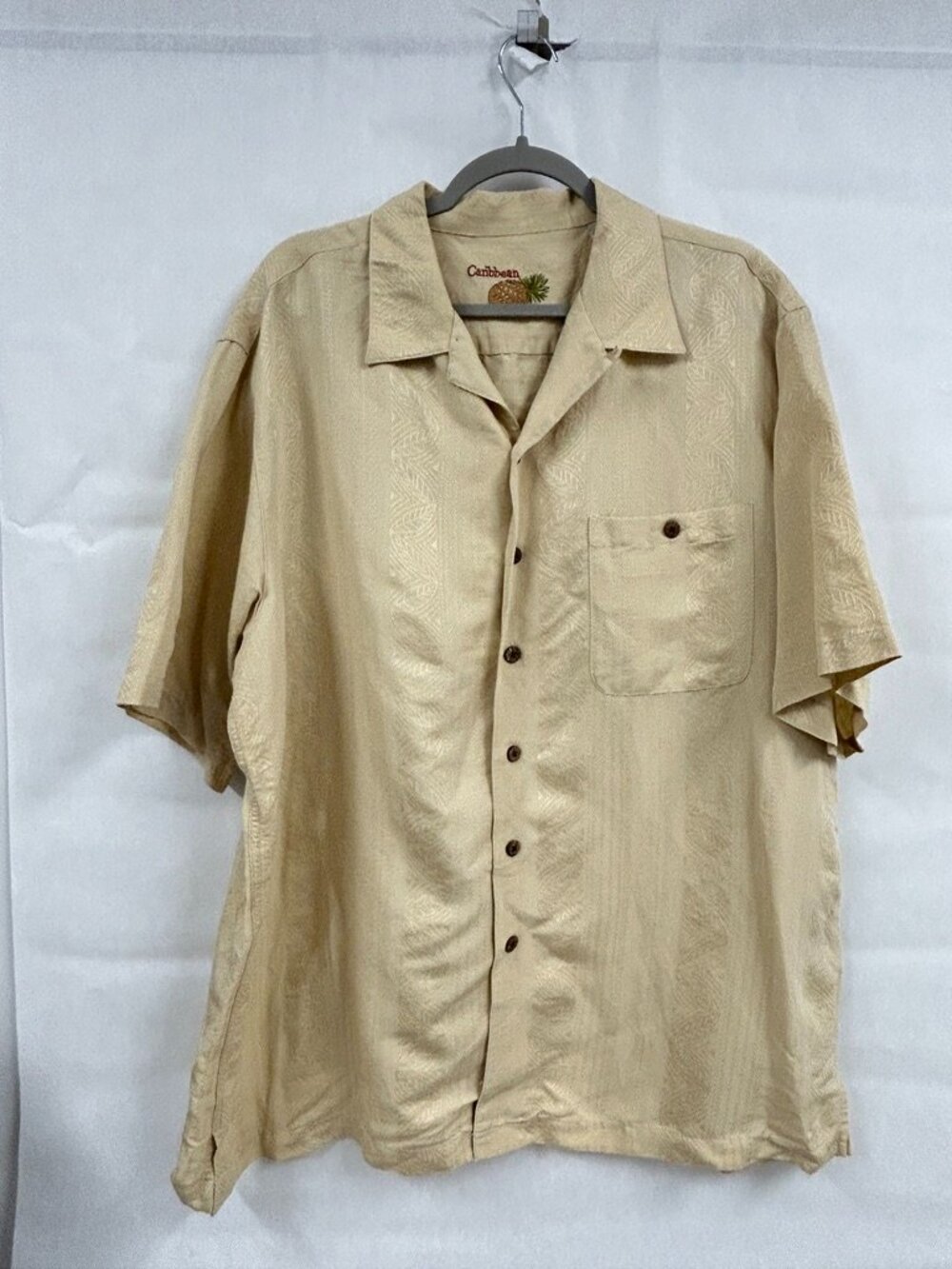 Caribbean XL Beige Linen Blend Camp Shirt Miami Coastal Vibe 90's Y2K